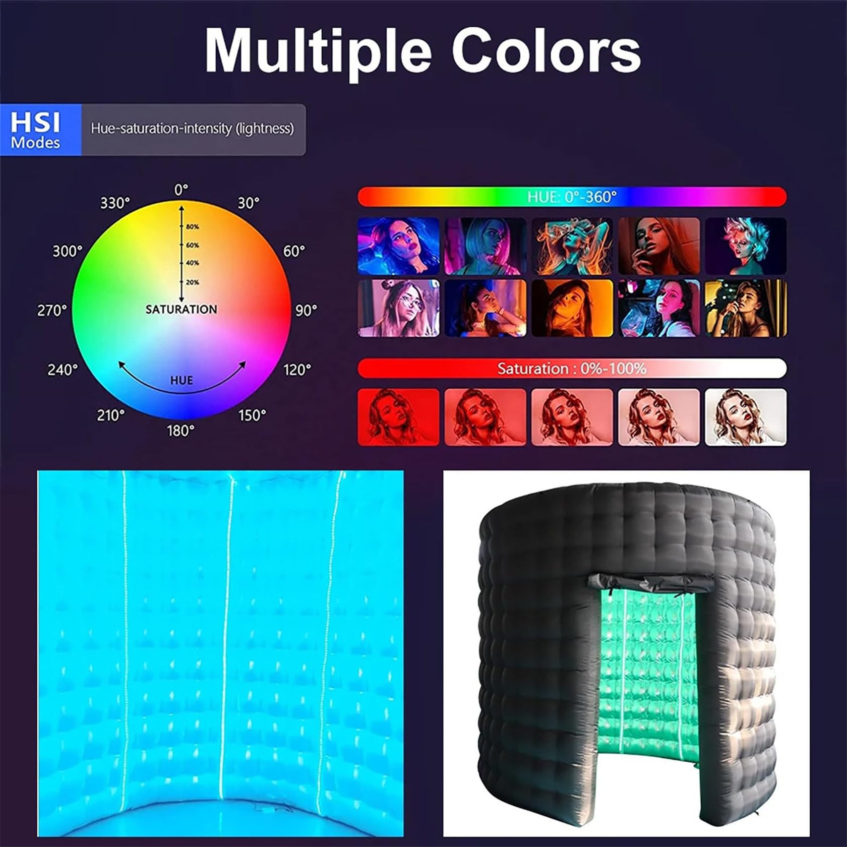 Nadmuchiwany namiot do fotobudki z oświetleniem LED RGB i dmuchawą powietrza, tło ścienne 3 m do fotografii w pomieszczeniach - budka fotograficzna 360 z 3 drzwiami i zasłoną