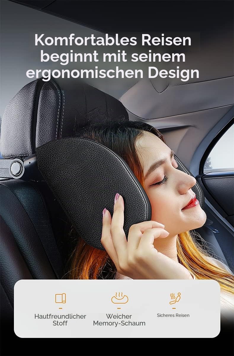 nackenkissen kinder kopfstütze auto kinder Schnelle Montage und Demontage in 1 Minute Atmungsaktiv und weich Stützt Kopf und Nacken Travel Sleep Seitenkissen für Erwachsene (Schwarz)