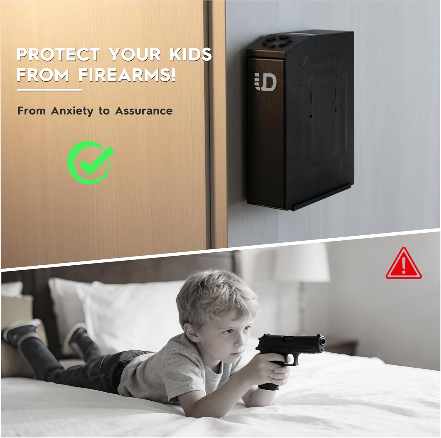 Gun Safe, Biometric Slider Bedside Handgun Safe - Quick Access Fingerprint & Unlock via Phone App, 4 Ways Unlock with LCD Display, Pistol Safe Mounted for Nightstand, Desk, Wall, Dresser