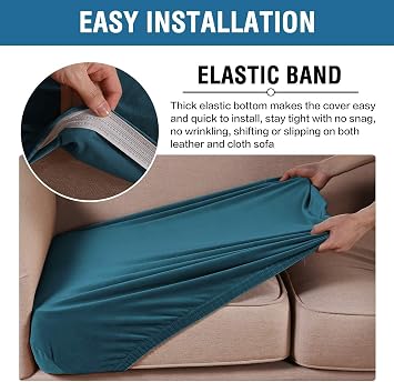 BellaHills Velvet Stretch Sofa Seat Cushion Covers - Modular Cushion Covers Furniture Protector - Elastic Bottom (3 Pieces, Deep Teal)