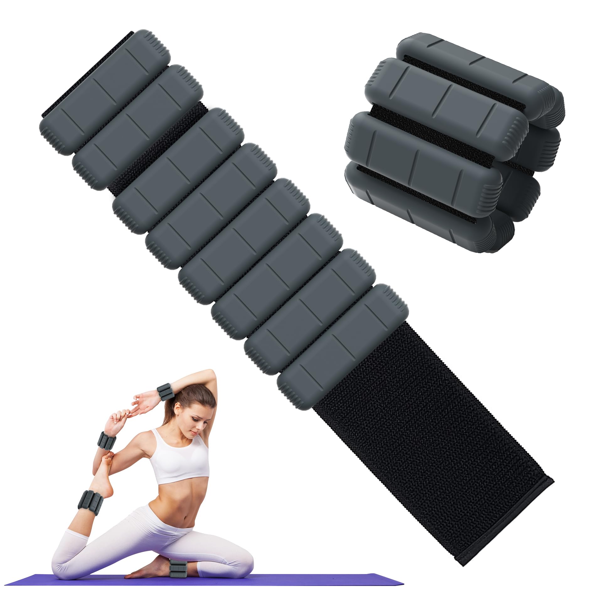 TOPESCT Wearable Wrist Ankle Weights Set of 2(1 lb/2 lbs Each),Adjustable Arm Weighted Bracelet for Strength Training Walking Running Pilates Jogging Yoga (Charcoal, 2lbs/each)
