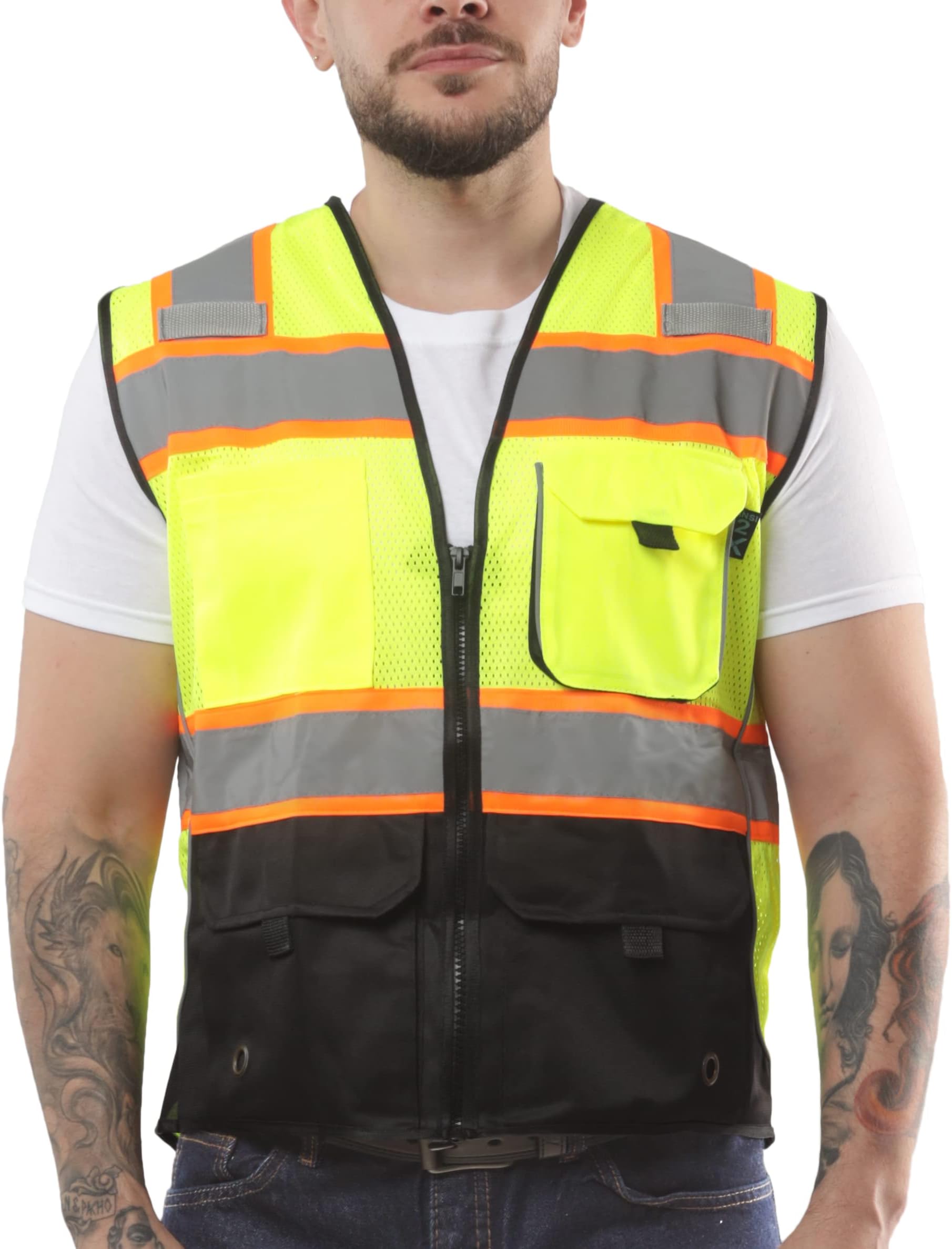 Kolossus High Visibility Safety Vest Front Pockets Silver Orange Reflective Tape for Men and Women Class 2