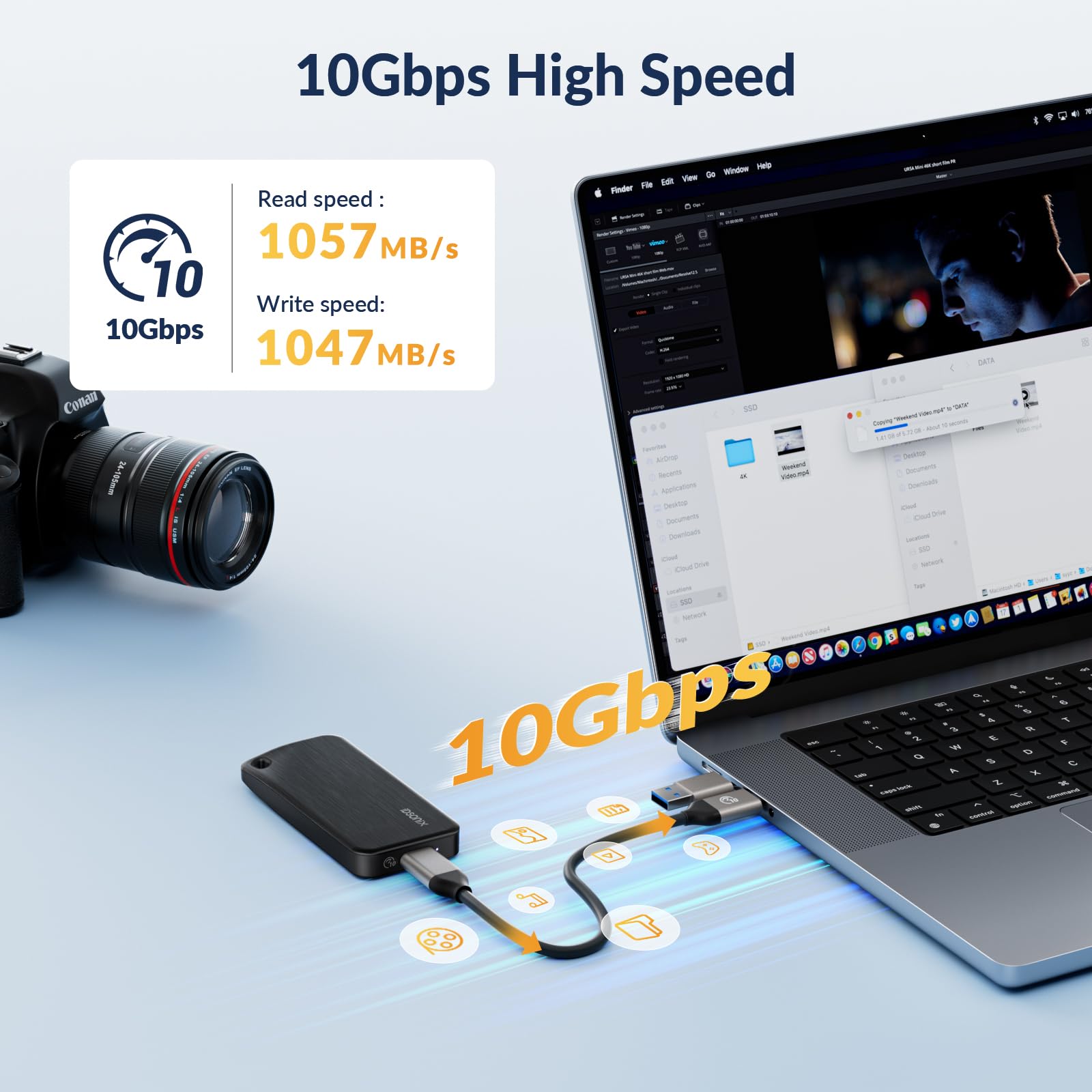 iDsonix Przenośny dysk SSD 2 TB, zewnętrzny dysk twardy, USB 3.2 GEN 2 do 1000 MB/s, zewnętrzne dyski Solid State z kablem USB C 2 w 1 do gier Xbox Serii, Mac, iPhone 15 Pro, PC, laptopów (i10PRO)