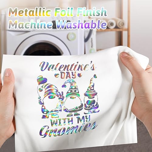 Miniatura 4 de Gatichetta Rollo de vinilo metálico de transferencia de calor, vinilo holográfico plateado para planchar de 12 pulgadas x 15 pies, vinilo HTV para