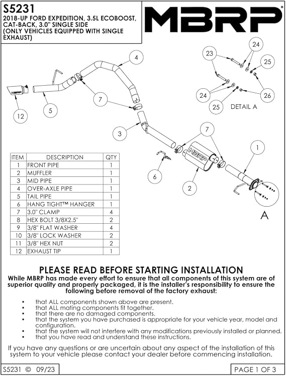 MBRP 18-21 Ford Expedition 3.5L EcoBoost Aluminized Steel 3in Cat-Back - Single Side
