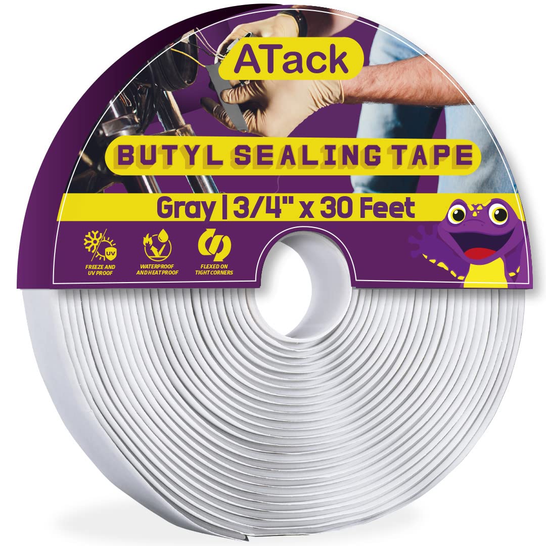 ATack Gray Butyl Seal Tape 1/8-Inch x 3/4-Inch x 30-Foot Leak Proof Putty Tape for RV Repair, Window, Boat Sealing, Glass and EDPM Rubber Roof