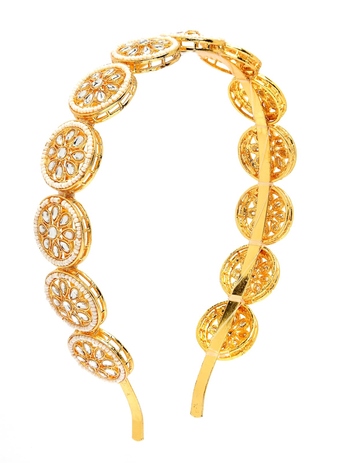 Embellished Gold Plated Round Beaded Hairband Matha Patti, Sheesh Patti, Hair Accessories For Womens| Pack of 1for Women & Girls|HBND106856-image-29