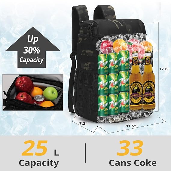 Tactical Cooler Backpack, 25L Soft Insulated Cool Bag for Camping
