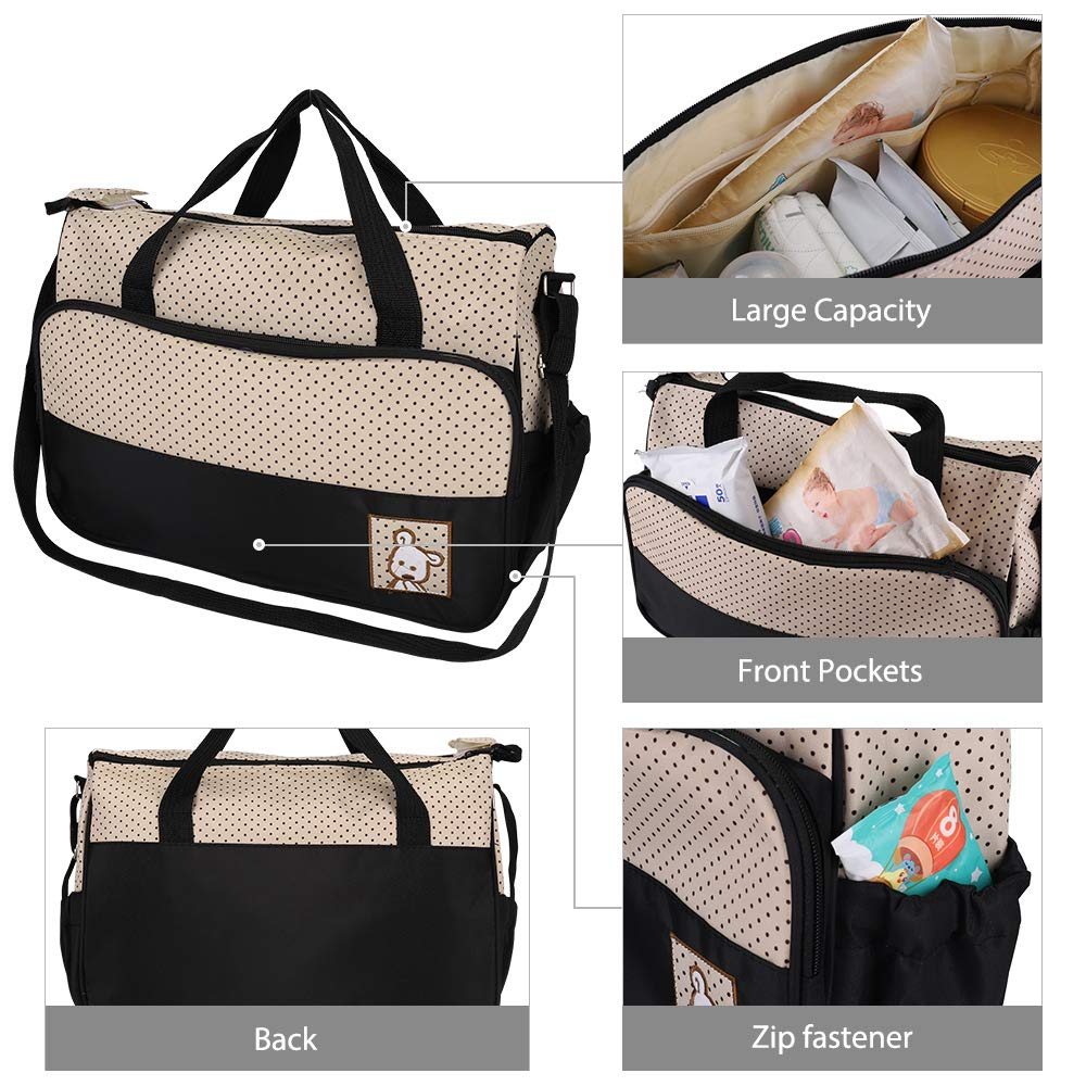 FREESOO 5PCS Ensemble Sac à Dos à Langer Bébé Sac Bandoulière Multifonction Grande Capacité Sac à Couches Voyage