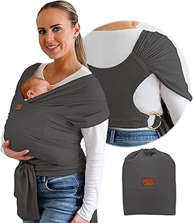 Stylish Dark Gray & Gold Baby Carrier Wrap: Comfortable, Soft & Supportive, Adjustable Ring Sling for Mom & Dad, Ideal for Baby Registry, Newborn to Toddler, Baby Shower