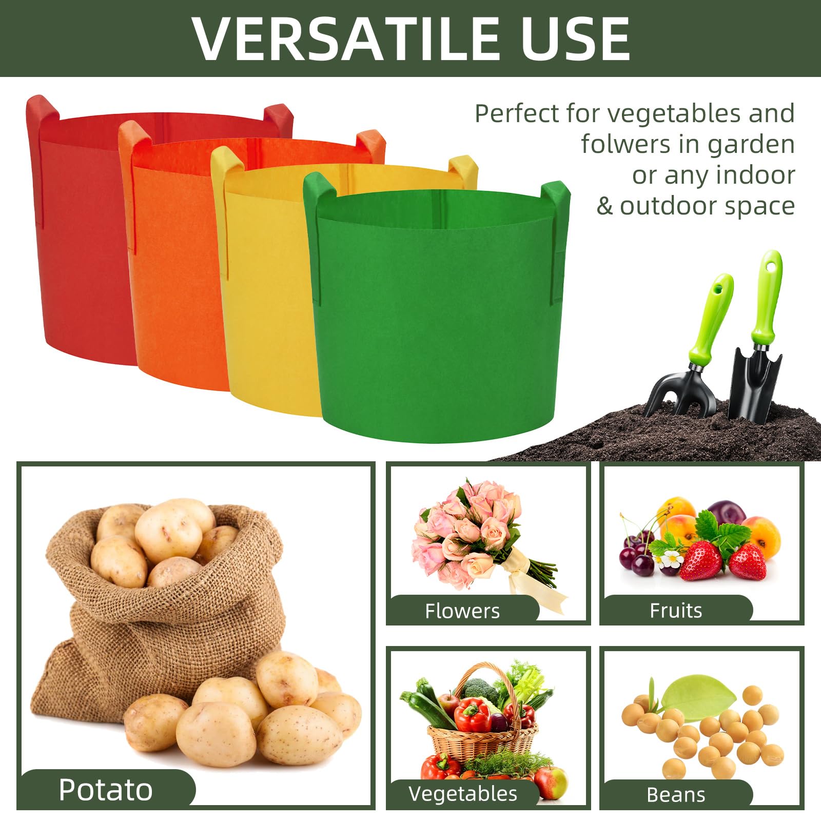 6 Stück 40 L Pflanze Wachsende Tasche, 10 Gallone Vliesstoff Pflanztasche Pflanzsack mit Griffe für Kartoffeln, Mehrfarbig Garten Pflanzbeutel für Gemüse, Kartoffel, Tomaten (10 Gallone, 40 L)
