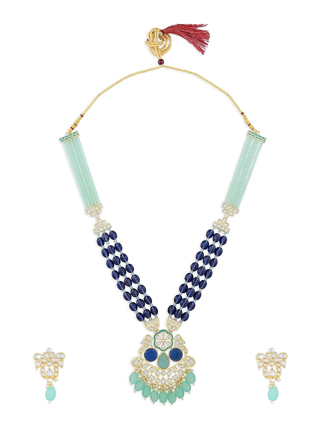 Buy ZAVERI PEARLS Green Blue Stones & Multistrand Beaded Long Kundan