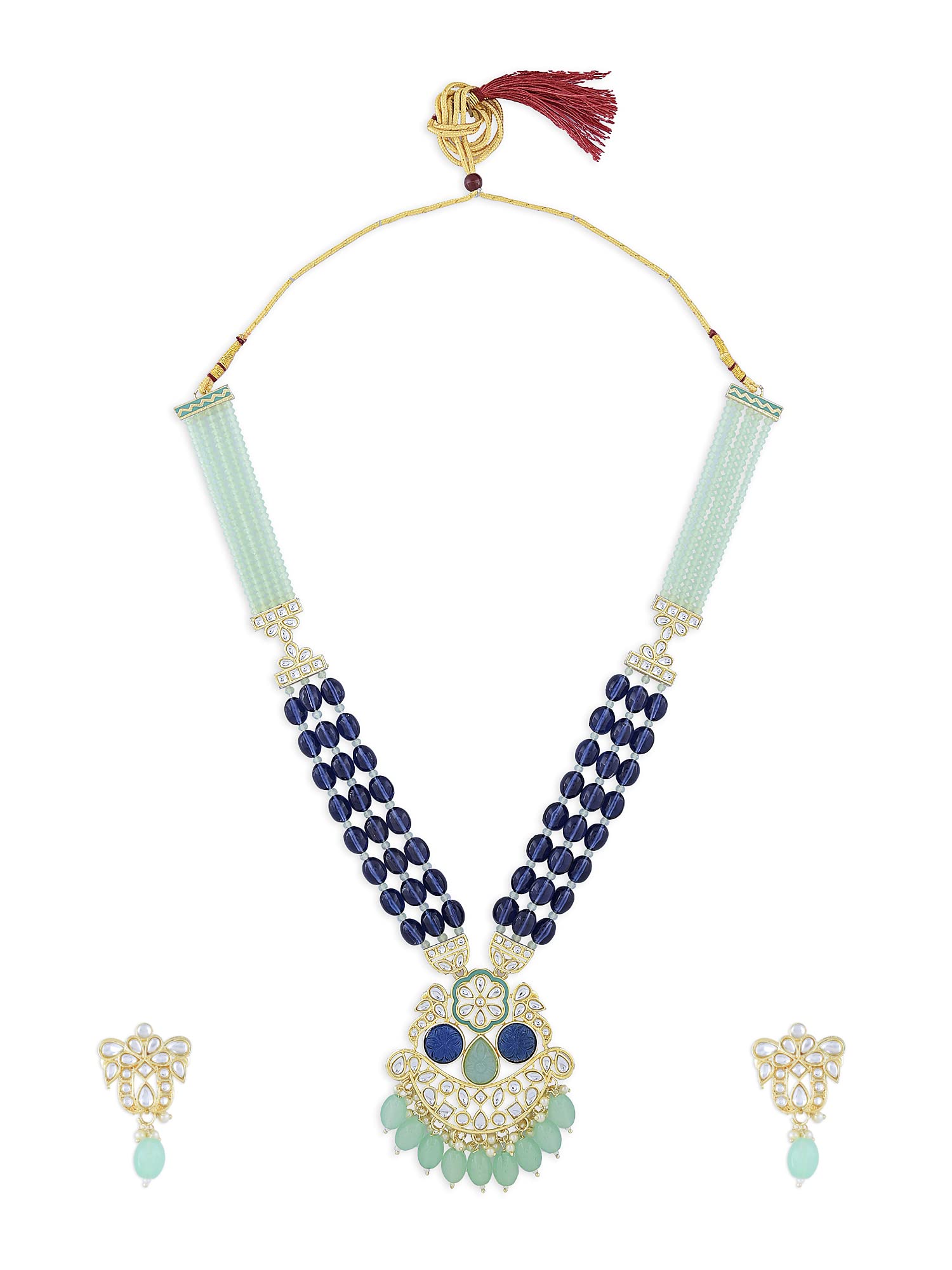 ZAVERI PEARLS Green Blue Stones & Multistrand Beaded Long Kundan Necklace & Earring Set For Women-ZPFK15643 (B0BV31WQD2) Amazon Price History, Amazon Price Tracker