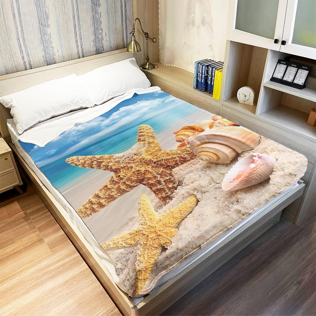 YISUMEI Starfish Blanket 50x60 Inches Plush and Soft Ocean Beach Seashell Throw Gifts for Adult Men Women