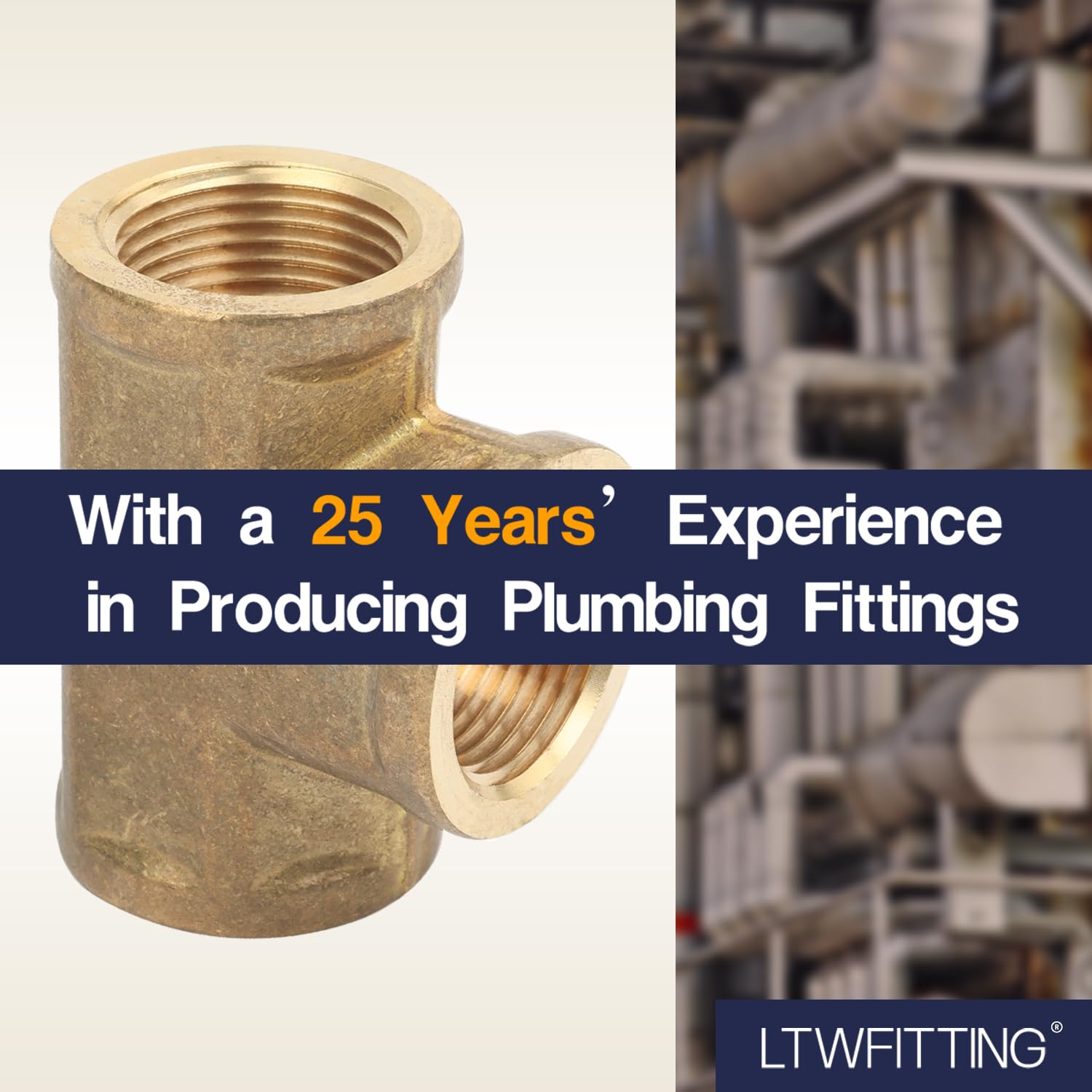 LTWFITTING Brass Pipe Fitting 3/4" Female NPT Thread Tee Fuel Air(Pack of 2)
