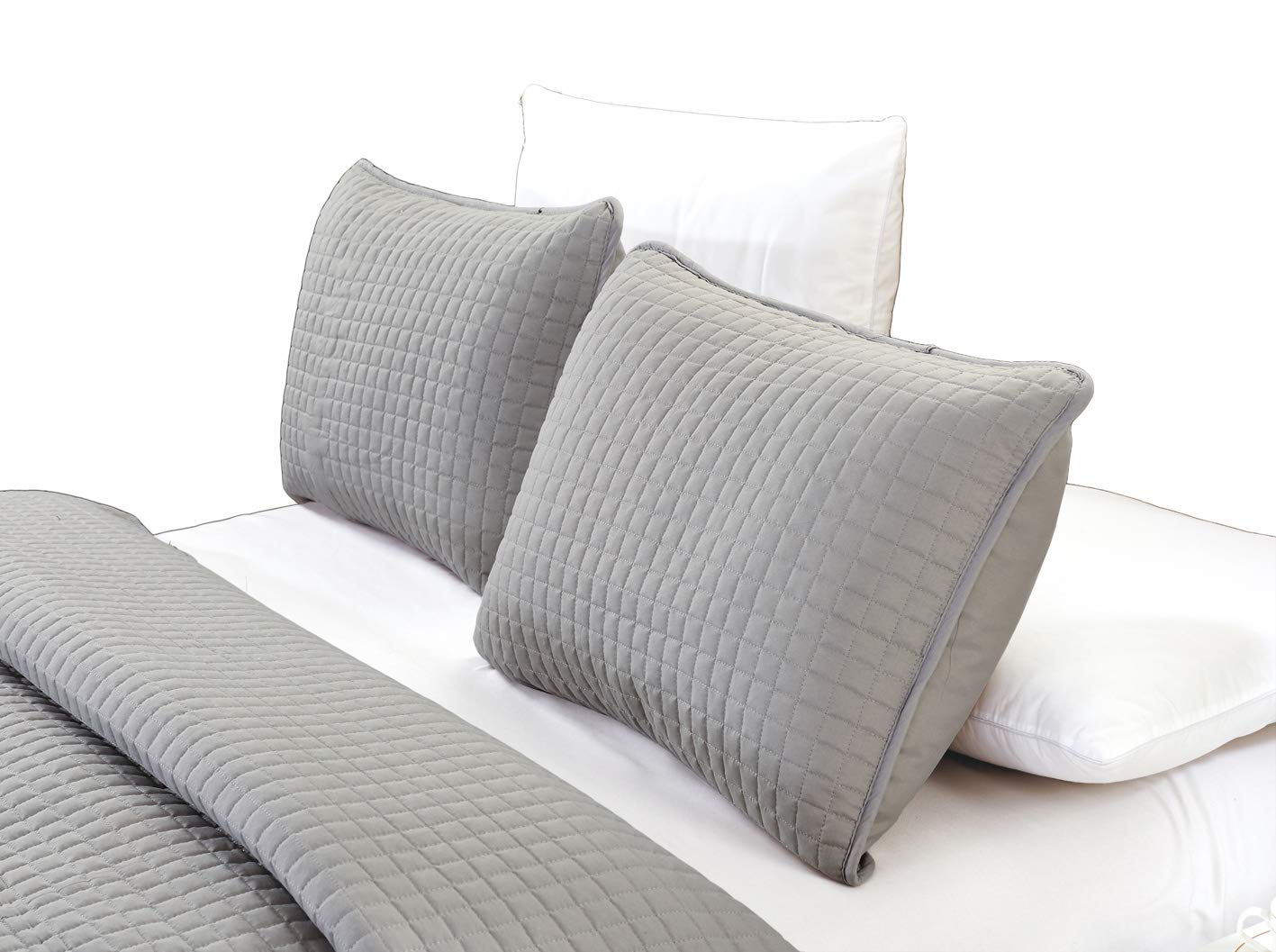 GrandLinen Solid 2-Piece and 3-Piece Bedding Florence Quilt Set Square Box Pattern in Twin/Twin XL, Full/Queen, King and Cal King Size Coverlet Sets California King Grey