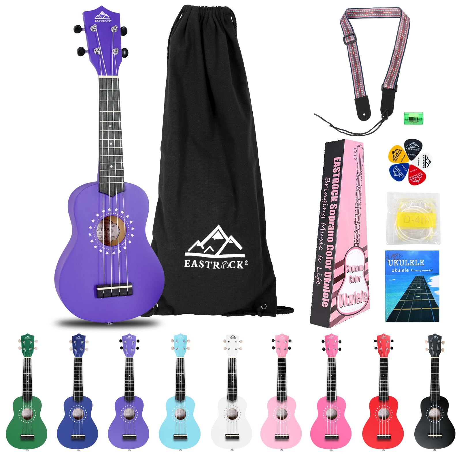 EastRock Ukulélé Soprano Débutants, Hawaïen Ukulele 21 pouces pour Adultes, Yukulele de Kit avec sac livret (Violet)