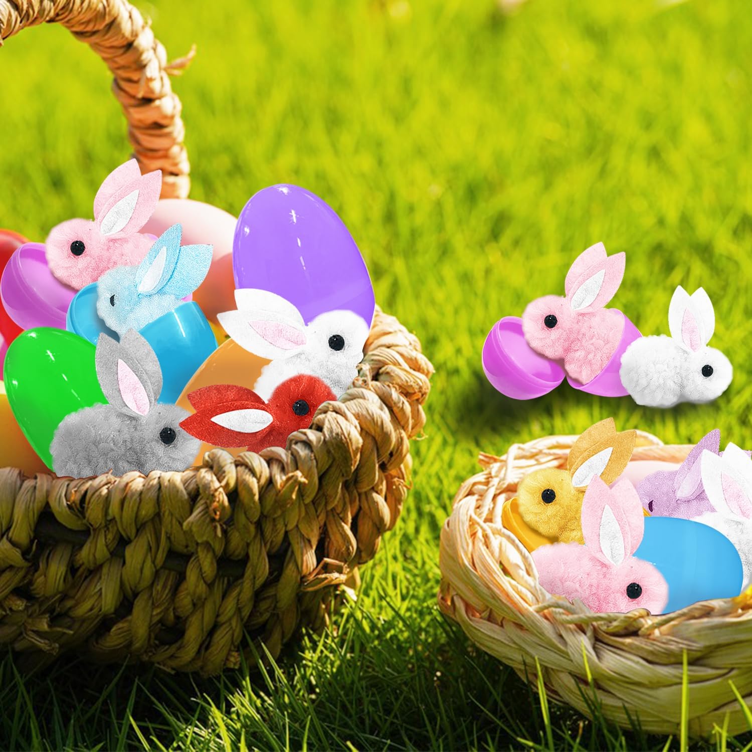 Baaxxango 30 Pack Easter Eggs with Toys,Plush Bunnies Easter Basket Stuffers,Mini Stuffed Animal Easter Eggs Fillers for Egg Hunts Party Favors Kids Gifts Goodie Bag Stuffer
