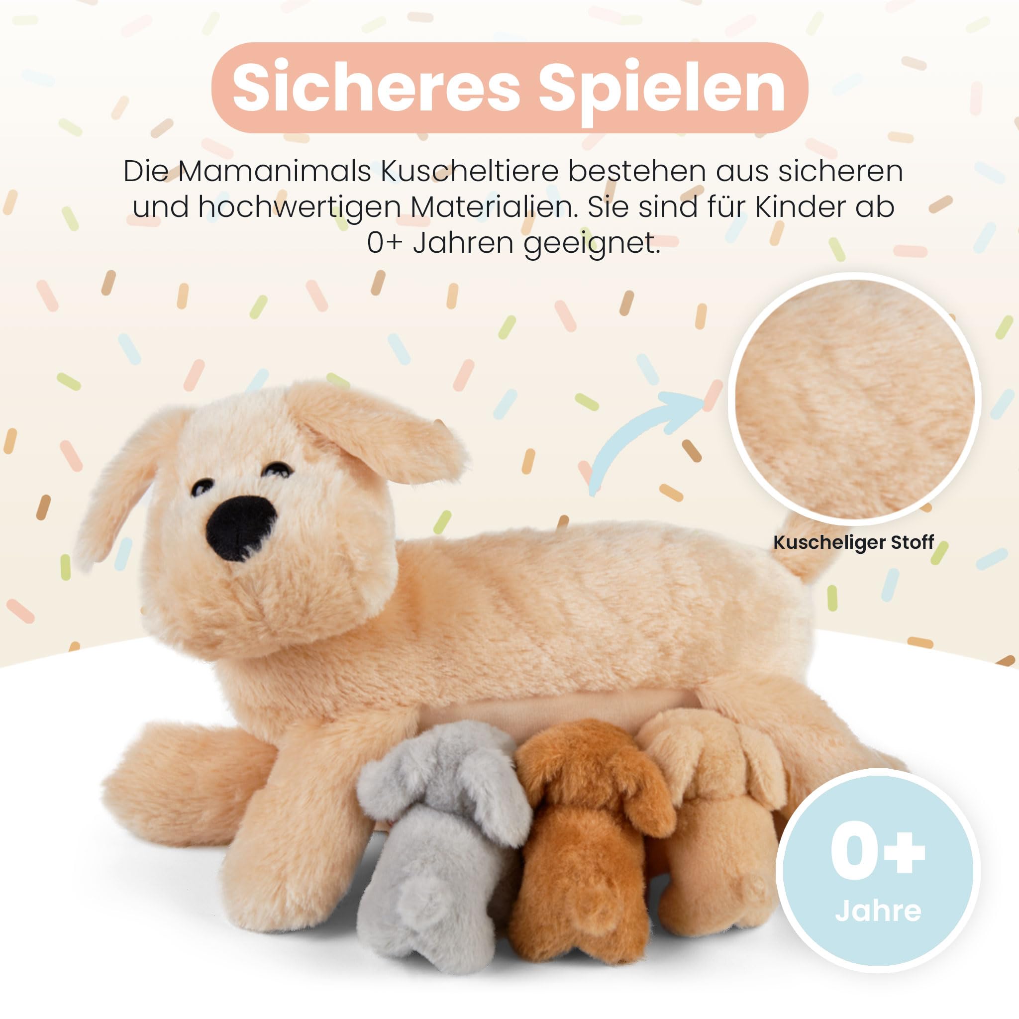 Peluche per cani con 3 cuccioli, per bambini in addome con chiusura lampo, per mammiferi, set di peluche di alta qualità per bambini, regalo per bambini