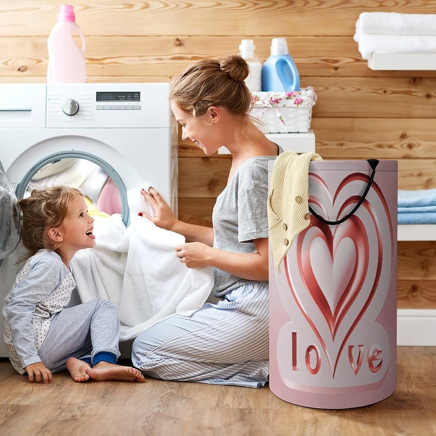 Love Heart Laundry Hamper Large Collapsible Laundry Basket with Handles Waterproof Clothes Hamper Portable Dirty Clothes Basket for Bedroom Laundry Room Closet Bathroom