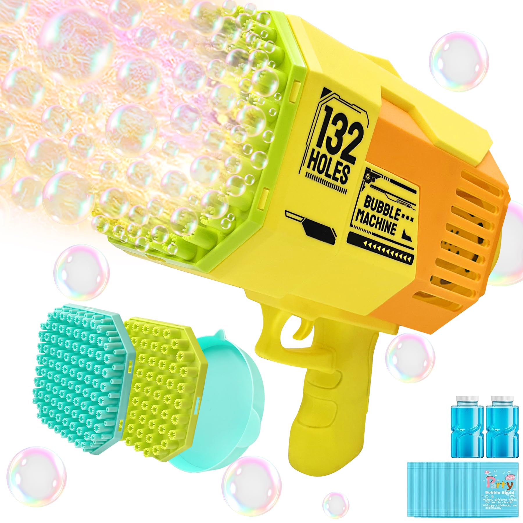 TZEKING Maquina Burbujas,132+73 Agujeros Pistola Pompas de Jabon,Pistola de Burbujas,Burbujas de Jabon Gatling,Pistolas Burbujas Gatling con LED Light,Máquina de Burbujas para Niños