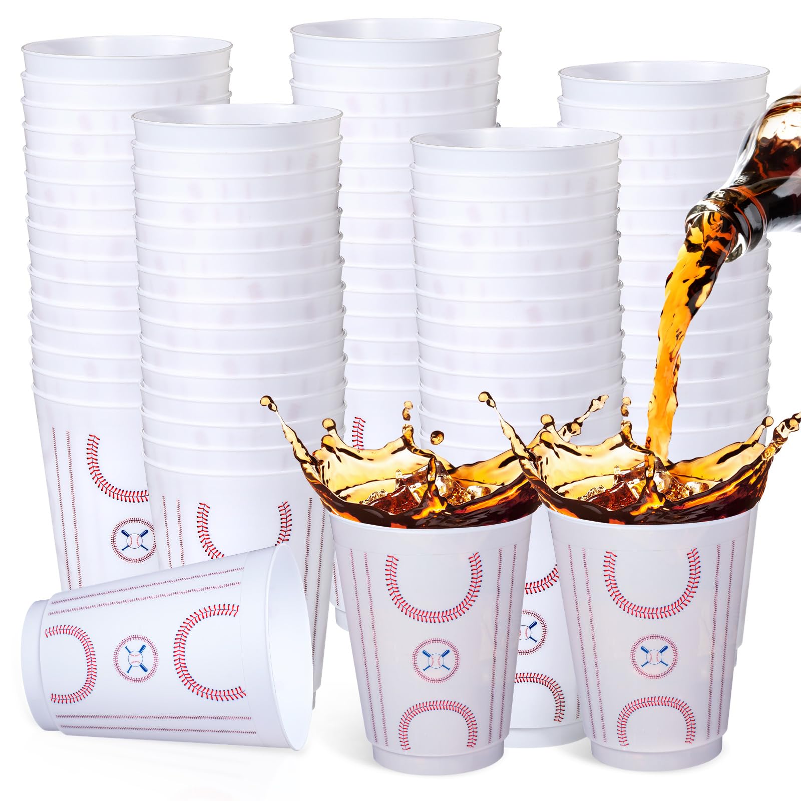 Nuenen 24 Pack Baseball Party Cups Bulk 16 oz Reusable Plastic Baseball