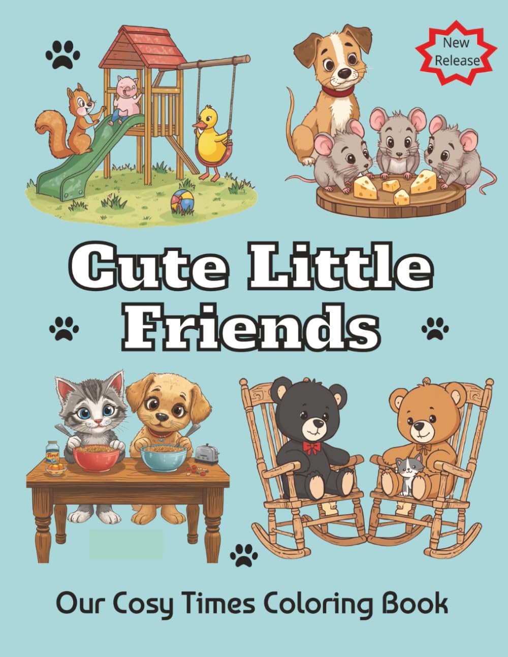 Cute Little Friends Coloring Book: Enjoyment for Adults and Teens Featuring Adorable Animal Characters