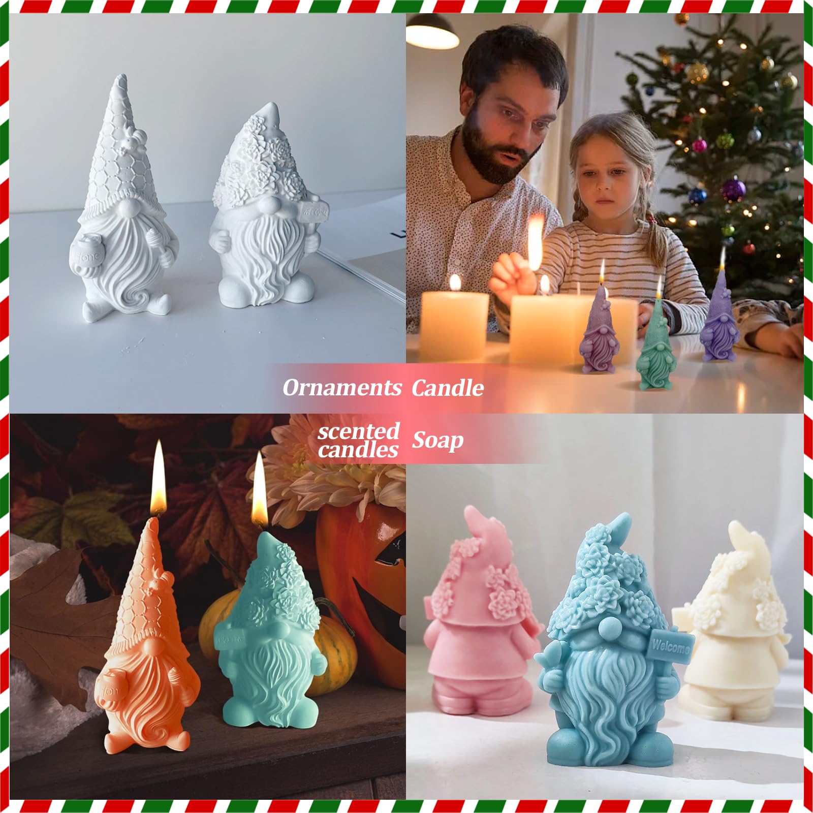 Lot De 3 Moules En Silicone 3D Lutin/gnome Pour Bougies, Savon, Résine - Réutilisable Noël, Pâques, DIY Déco