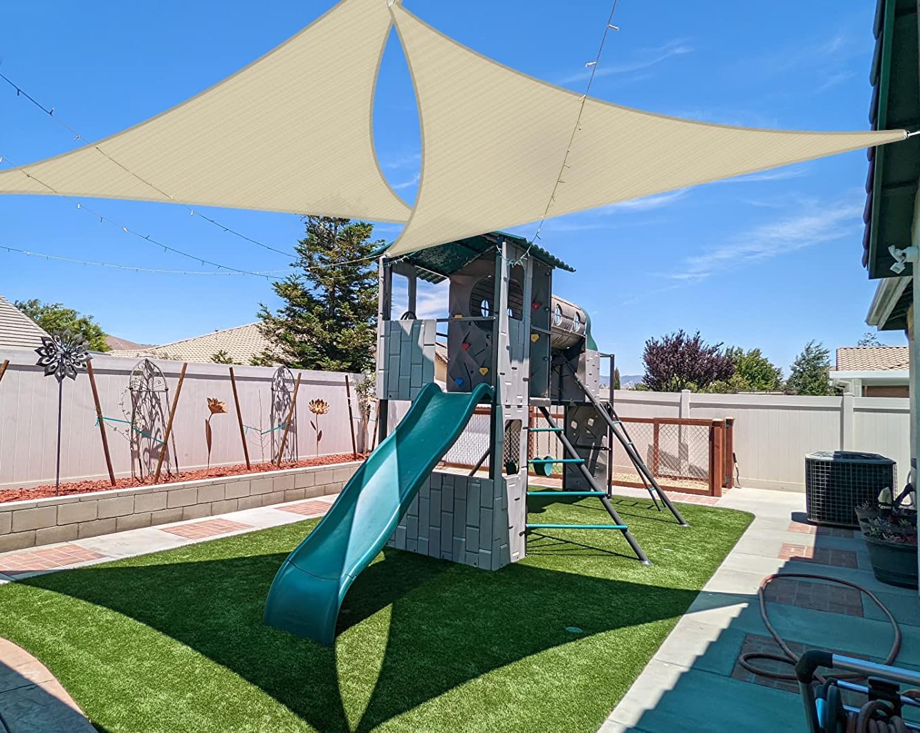 Coarbor Toldo tipo vela de 6 x 6 x 6 pies, para exteriores, resistente, triangular, tela para patio, jardín, terraza, pérgola, toldo beige