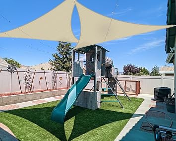 Coarbor 20 x 20 x 20 Sun Shade Sail Canopy Sunshade Outdoor Heavy Duty Triangle Fabric Cloth Screen for Patio Garden Yard Deck Pergola Canopy Beige