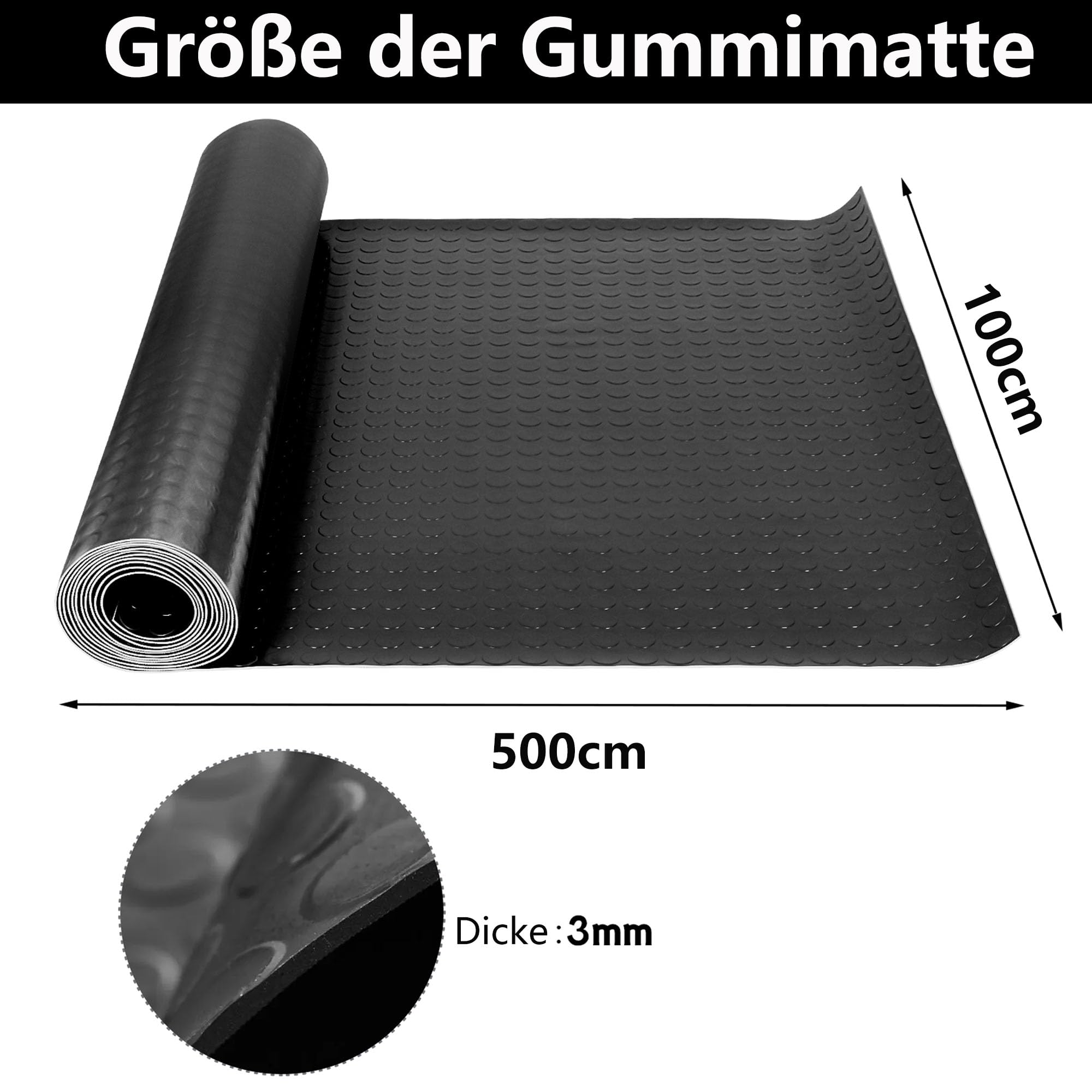 MYOYAY Gummimatte Meterware Bodenbelag 500x100 cm Gummiläufer Schutzmatte Noppenmatte Rutschfest Gummi Bodenmatte Arbeitsplatz-Matte 3mm Heavy Duty Industriell Gummimatten für Fabrik, Garage, Anhänger