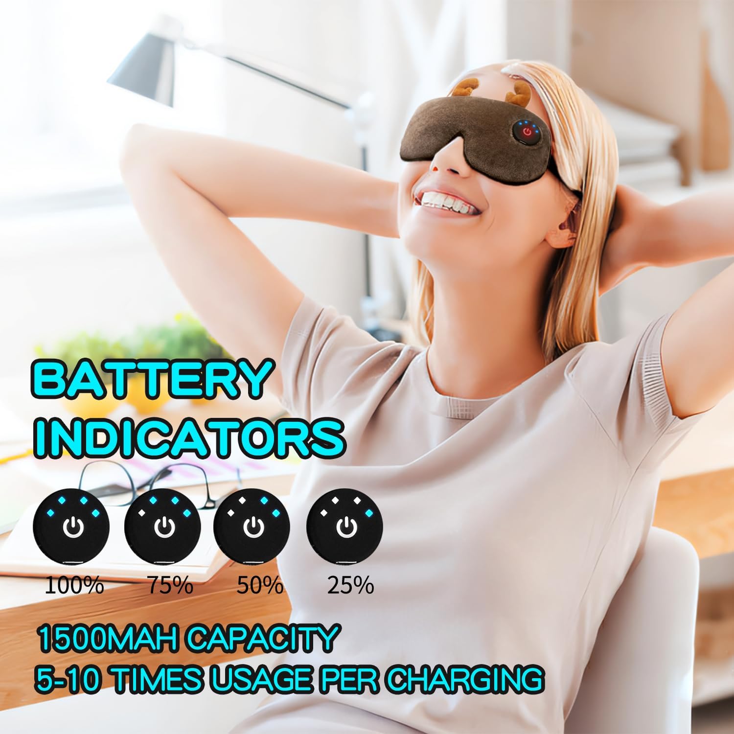 Cordless Heated Eye mask,Cute Sleep Eye mask for Women,USB Rechargeable Heating Eye pad with Battery Indicators,Warm Eye Compress for Relief Dry Eyes,Stye,Electric Christmas Gift (Brown)