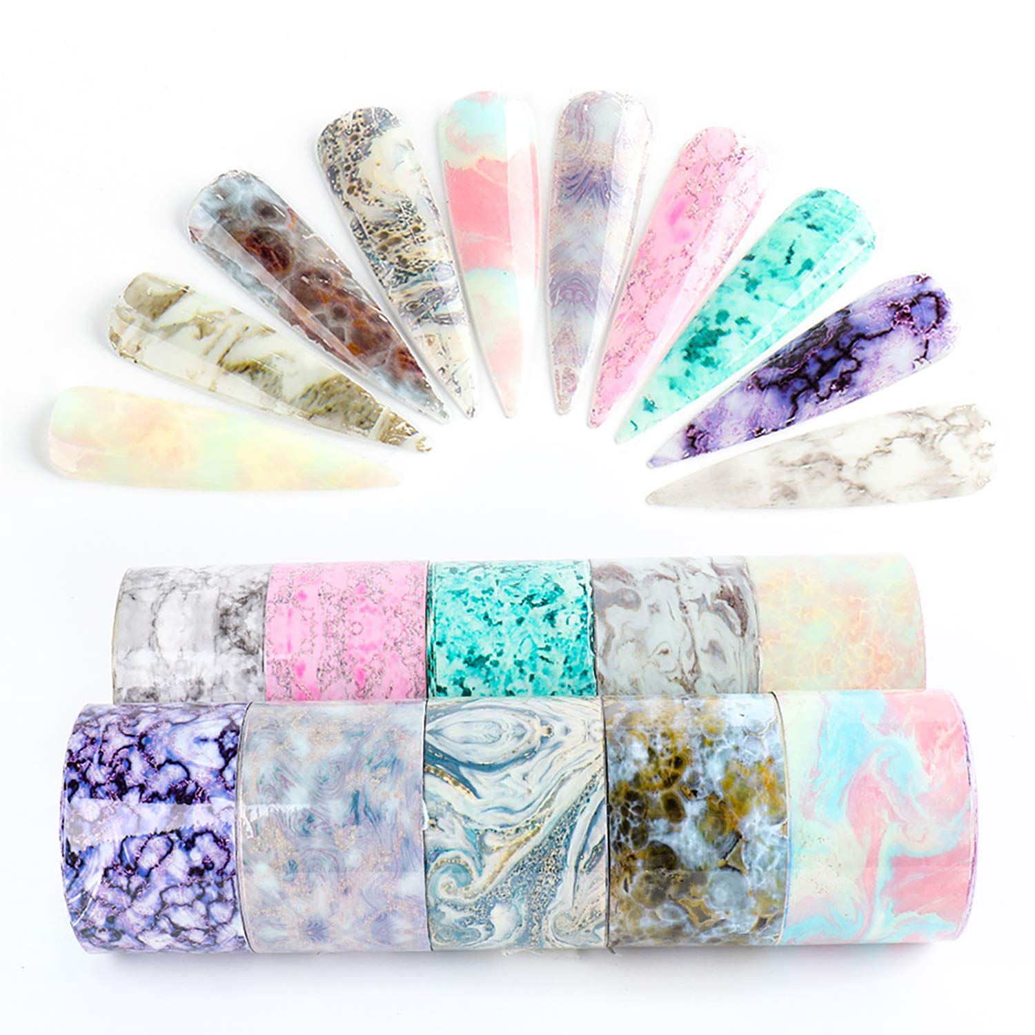 Marble Nail Foil Transfer Stickers Nail Art Supplies, 10 Sheets Marble Print Patterns Nail Foils Designs Marble Nail Art Decals for Acrylic Nails Fingernail Charms Decorations