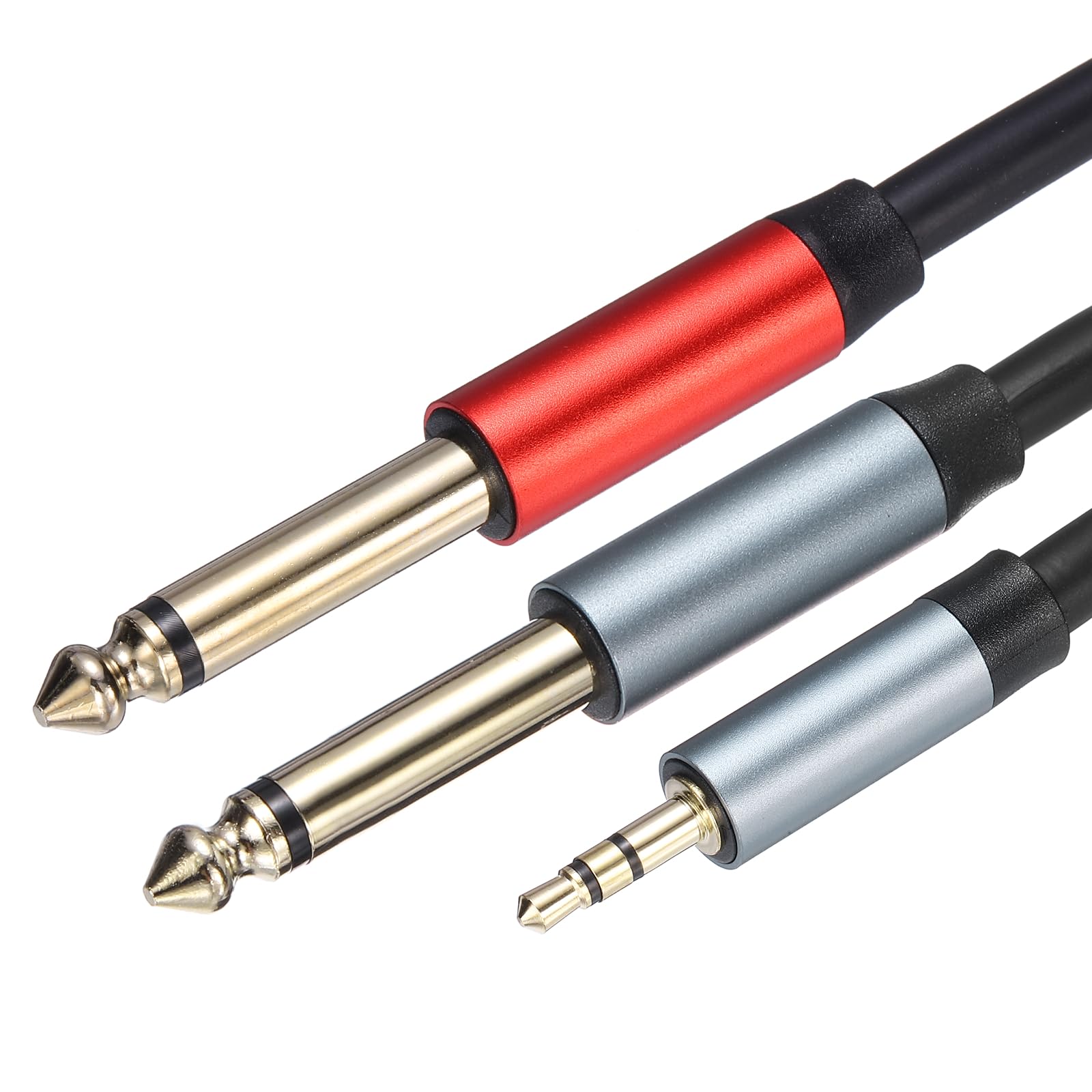MECCANIXITY Cavo audio TRS da 1/8" a doppio TS da 6,35 mm, 4,6 m, da maschio 3,5 mm a doppio maschio da 6,35 mm, adattatore splitter a Y, cavo stereo per laptop, dispositivi home theater, nero