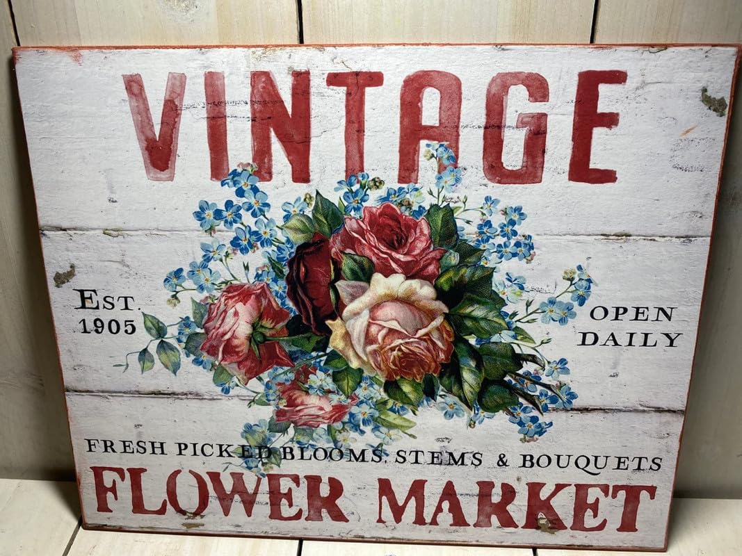 Sitrmgh Sign Flower Market ,Vintage Flower Shop Wall Art Decor,Spring S, Shabby Chic Home Decor Retro Metal Tin Wall Decor Vintage For Home Kitchen Cafe Bar Restaurant 8X12 Inch