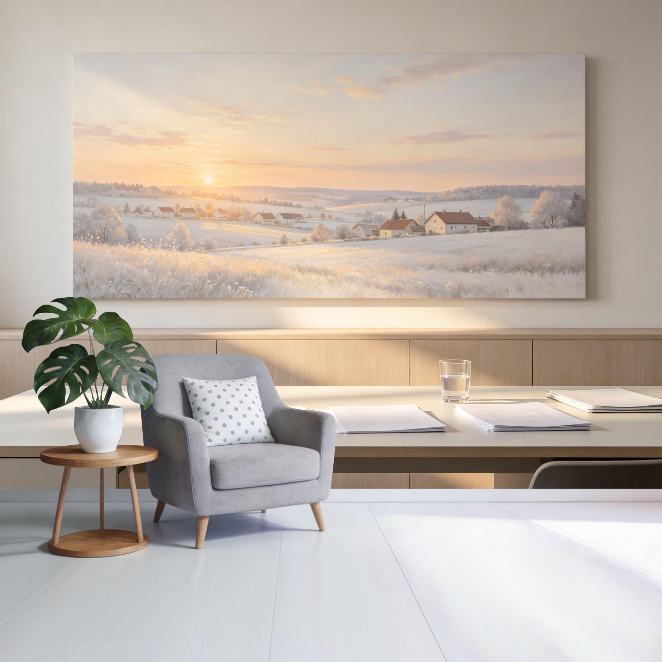 Custom Size Wall Mural Winter Sunrise Countryside Landscape Frosty Field Scenic View SelfAdhesive Wall Fabric Removable Wallpaper for Home Office Decor