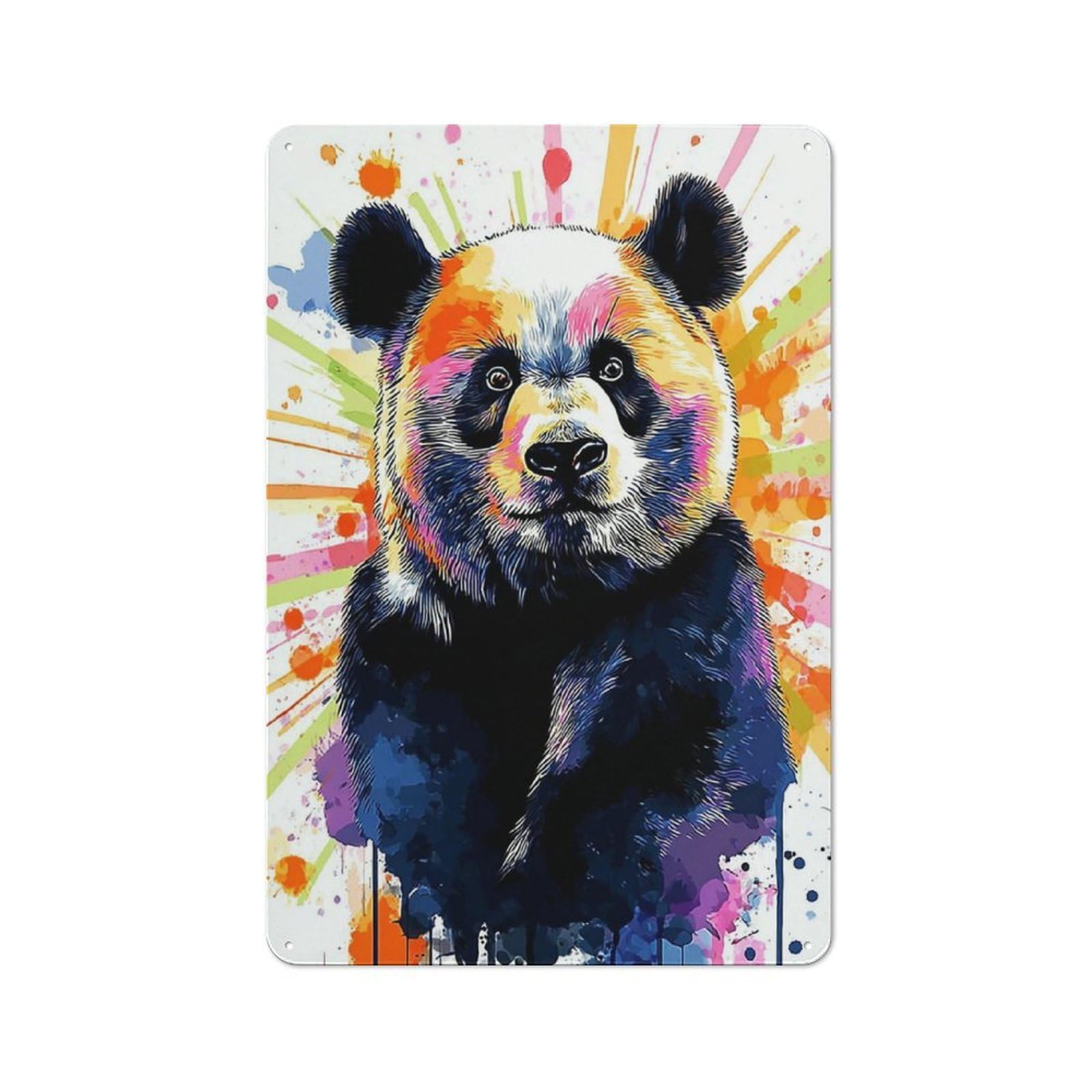 Junmoney Colorful Panda Art Print Retro Tin Sign 30X20cm For Living Room Or Hallway, Gift For Living Room Decor Lovers During The Christmas Season