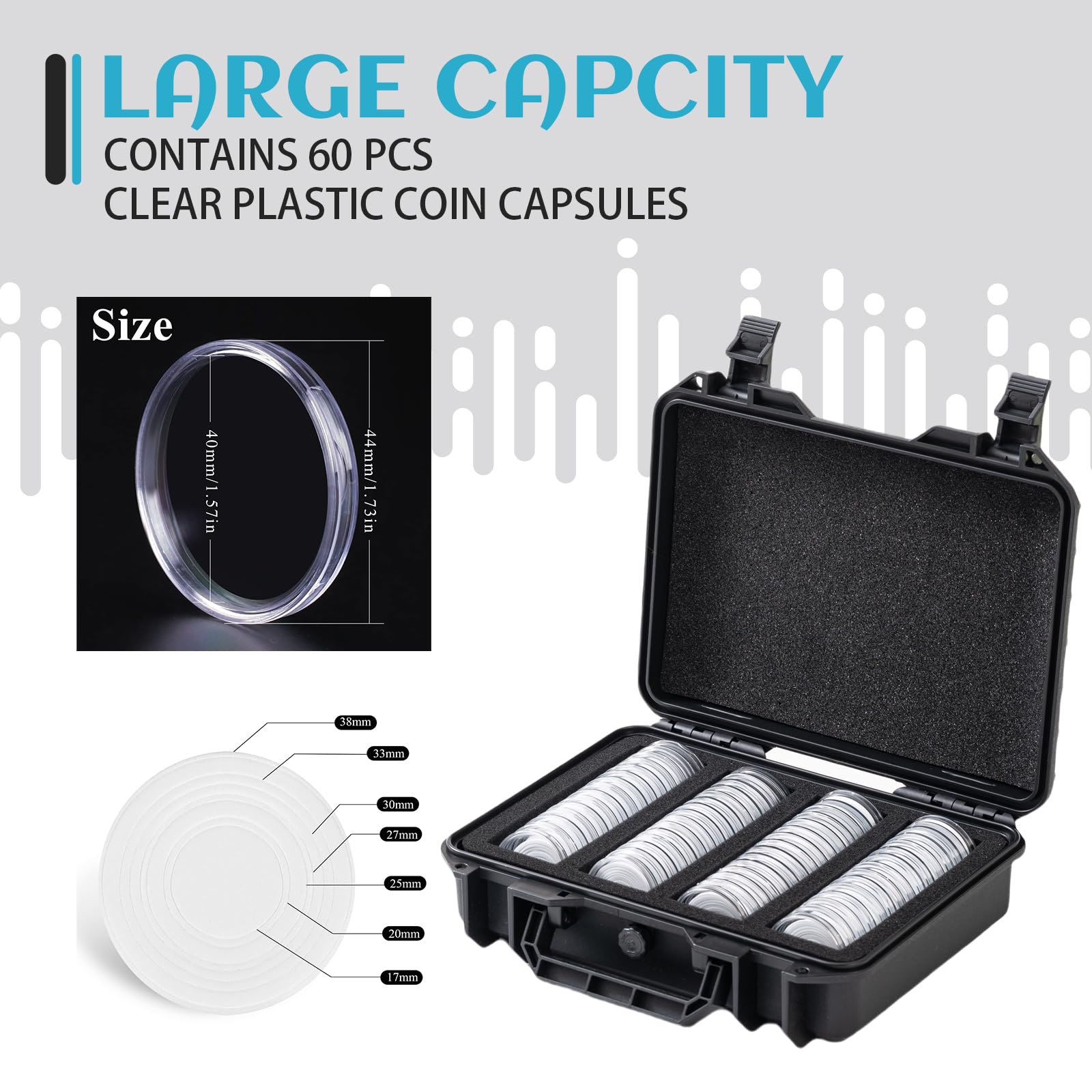 Coin Case Contains 60 Pcs Clear Plastic Coin Capsules, up to 40mm Coin Collection American Silver Eagle Liberty Coin?17/20/25/27/30/33/38/40mm?