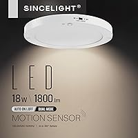 Vista 2 de SINCELIGHT PIR - Lámpara de techo LED de 18 W con sensor de movimiento (Φ9 pulgadas/8.661 in), encendido/apagado automático, activado por Blanco