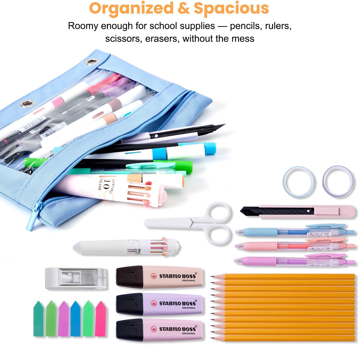 3 Ring Binder Pencil Pouch, Durable Pencil Case for School Supplies, Classroom Must Haves, 3-Hole Design Fits Binders, Zipper Closure, Ideal for Students/Back to School Dusty Blue image 2