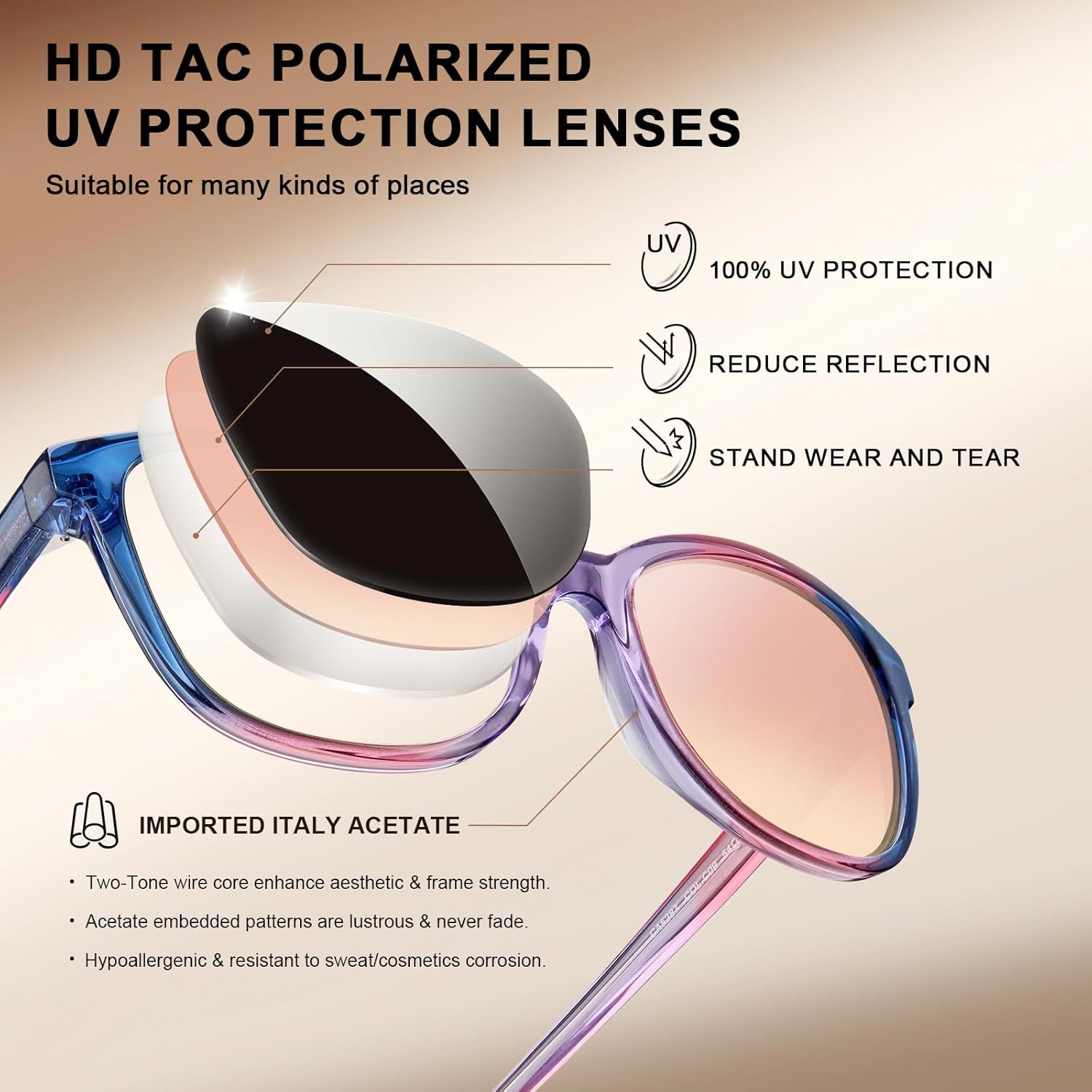 CARFIA Designer Acetate Womens Polarized Sunglasses Fit Most Face Shapes Trendy Shades UV Protection Hypoallergenic Handmade - Image 4