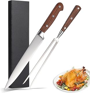 Carving Knife Set, 8" Carving Knife and Fork High Carbon Stainless Steel, Meat Carving Set,Triple-Rivet Full Tang Carving Knife with Rosewood Handle for Turkey, Meat, Ham,Roasts