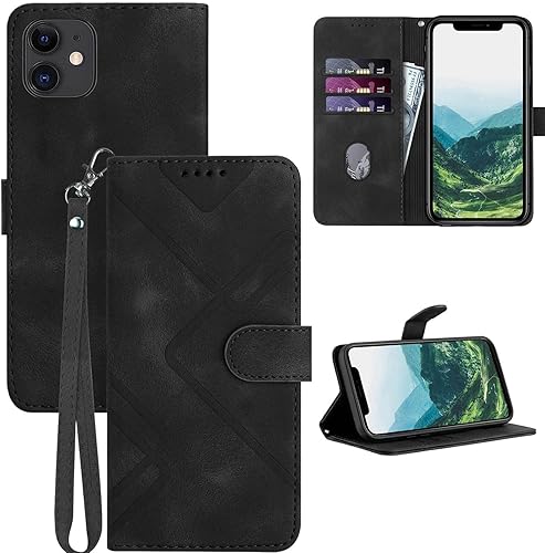 Funda tipo cartera para iPhone 11, tarjetero de cuero con función atril para iPhone 11, correa de muñeca, para iPhone 11, cierre magnético, funda