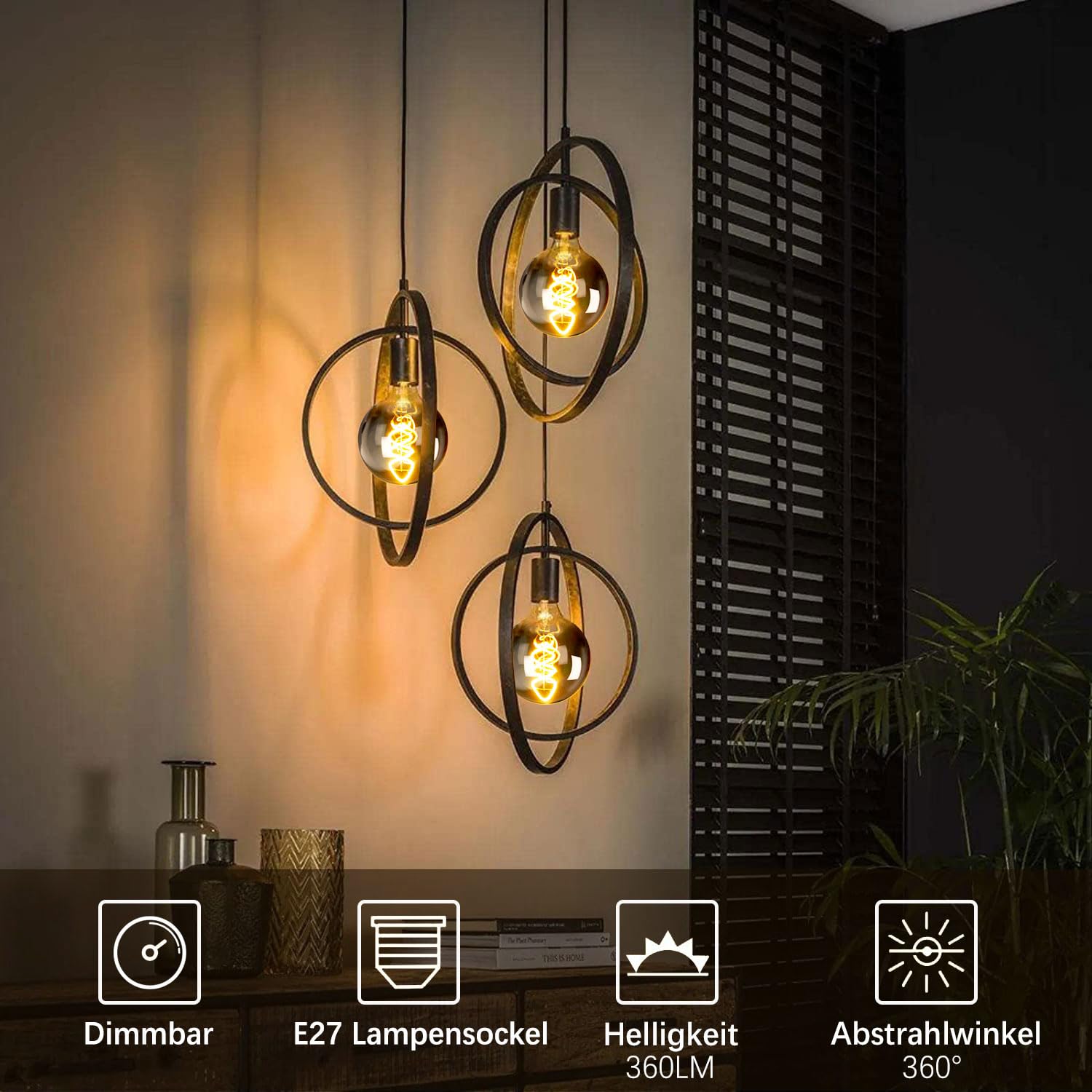 Edison Vintage Glühbirne, E27 LED Vintage Dimmbar 4W G80, E27 LED Warmweiss 2400K Retro Glühbirne Ideal für Nostalgie und Retro Beleuchtung - Rauchgraues Glas - 6 Stück
