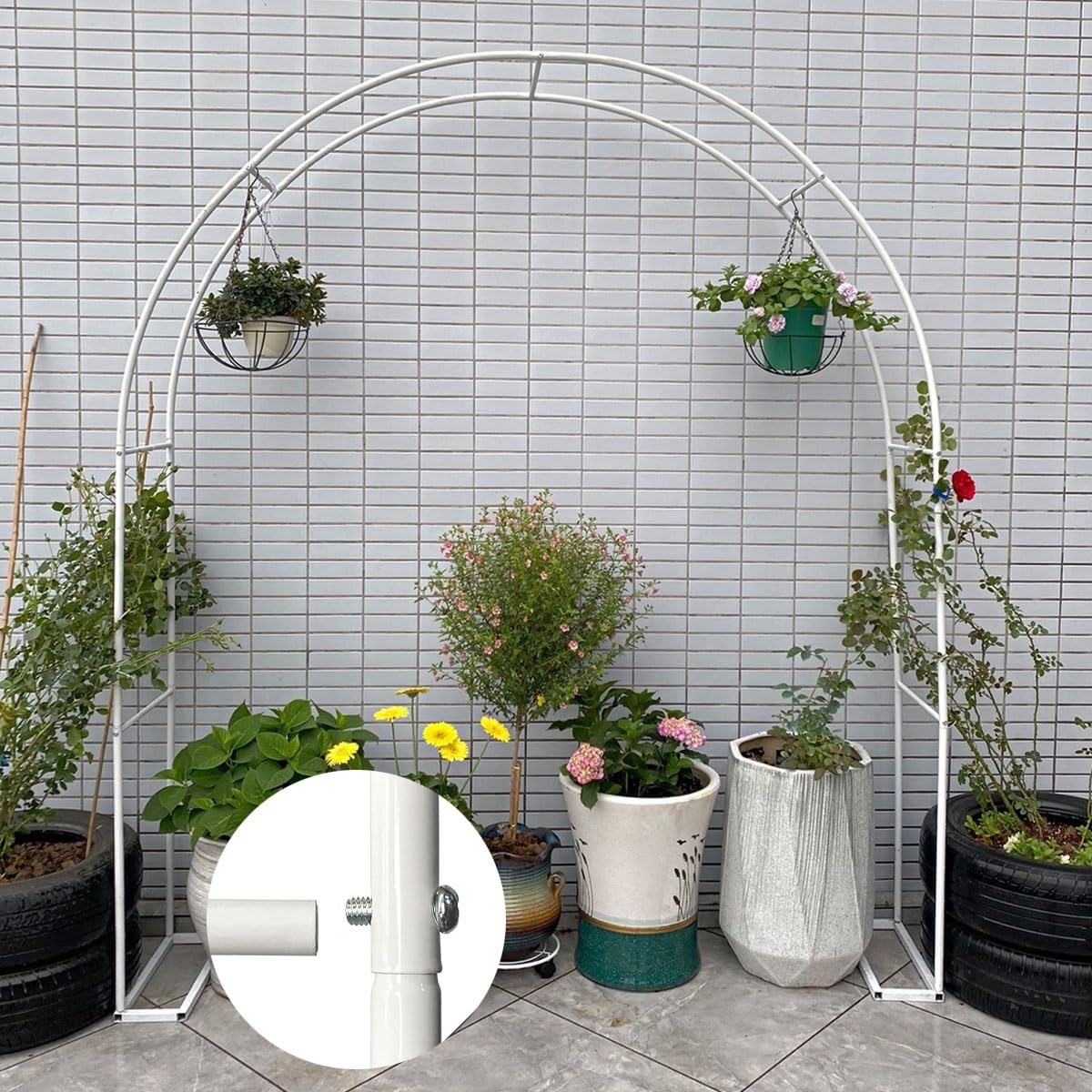 Krata ogrodowa na zewnątrz, metalowa pergola do roślin pnących, 1,5 x 2,4 m, łatwa w montażu, altana ślubna, idealna na imprezy podwórkowe i dekoracje trawnika, biała