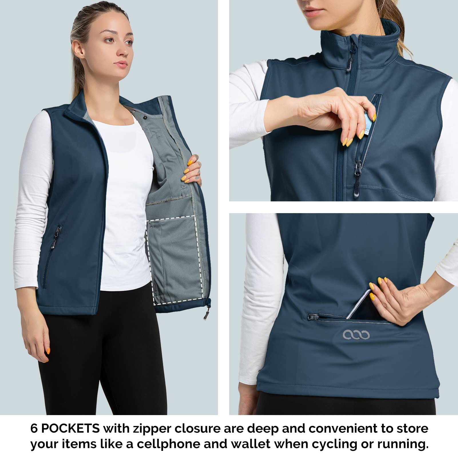 33,000ft Chaleco Outdoor Mujer, Chaqueta Soft Shell Sin Mangas, Ligera, Cortaviento, Impermeable, Transpirable, Chaleco Running, Chaleco Casual Deportivo