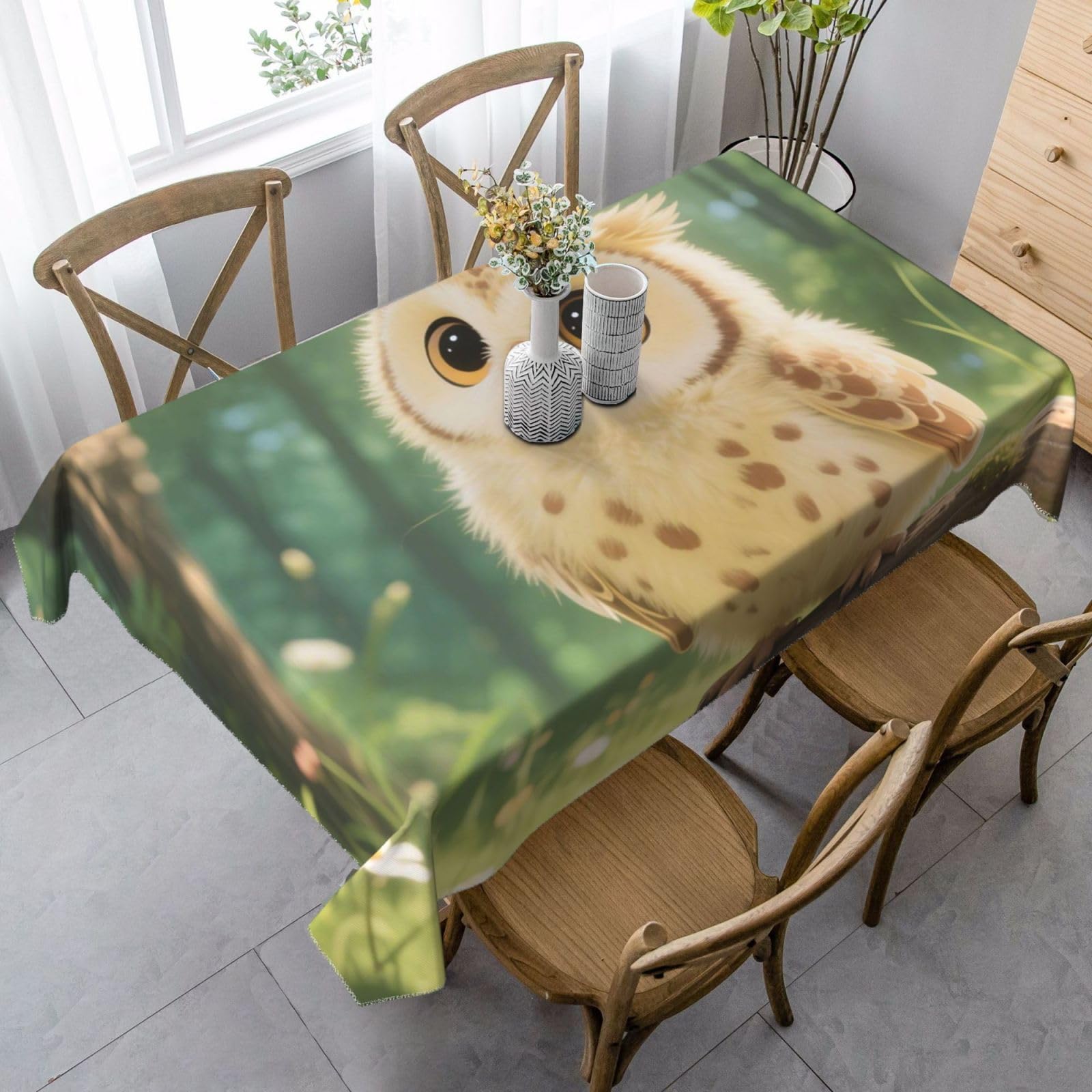 FekiLoot Cute Owl Cub Rectangle Tablecloth 35x55 Inch, Washable Reusable Farmhouse Table Cloths Wrinkle Free and Spillproof Kitchen Dinning Table Cover for Party Wedding Picnic Home Decor Tablecloths