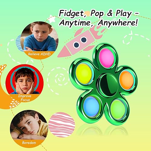Miniatura 32 de FIGROL Paquete de 3 juguetes giratorios para ansiedad con burbujas para presionar, juguete giratorio de mano de plástico con aspecto de metal