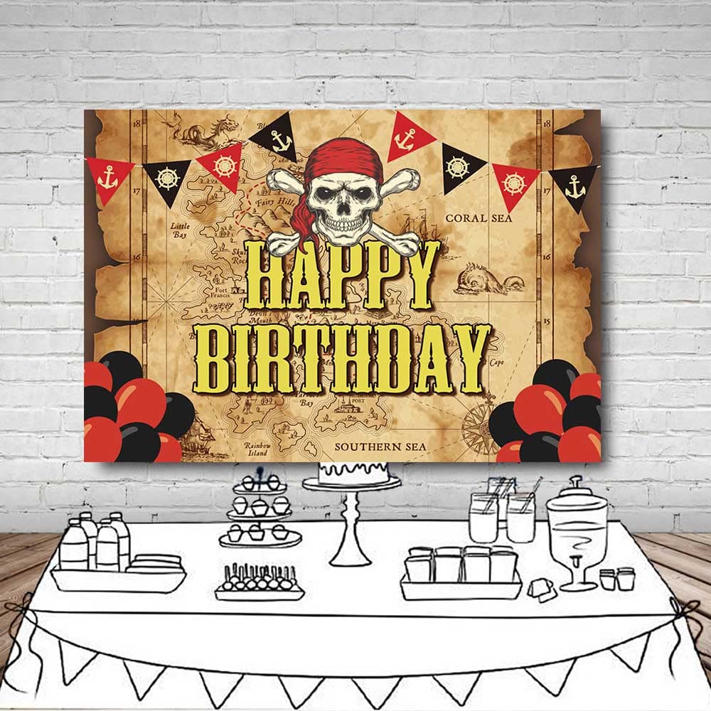 Piraten-Schatzkarte Fotohintergrund 2,1x1,5 M – Totenkopf-Insel Design Für Kindergeburtstag & Fotoshooting