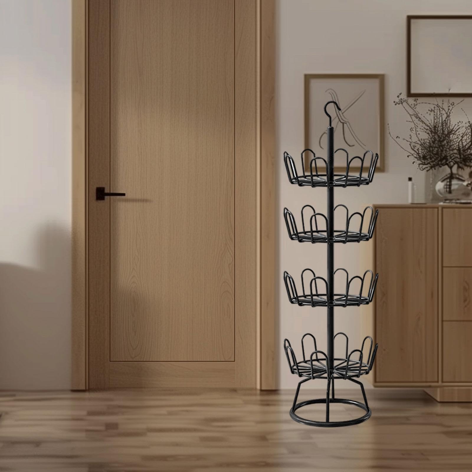 Milageto Drehbares Schuhregal, Schuhaufhänger, Mehrzweck-Schuhregal, Robustes rundes Schuh-Organizer-Regal, Schuhbaum-Regal für den Innen- und Außenbereich im, Schwarz